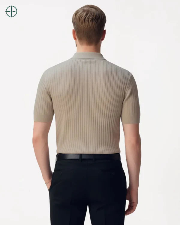 Camisa em Malha Cor Sólida Bege | Hawthorne House