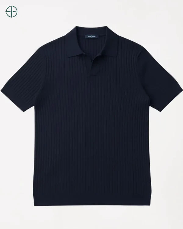 Camisa em Malha Cor Sólida Azul Escuro | Hawthorne House