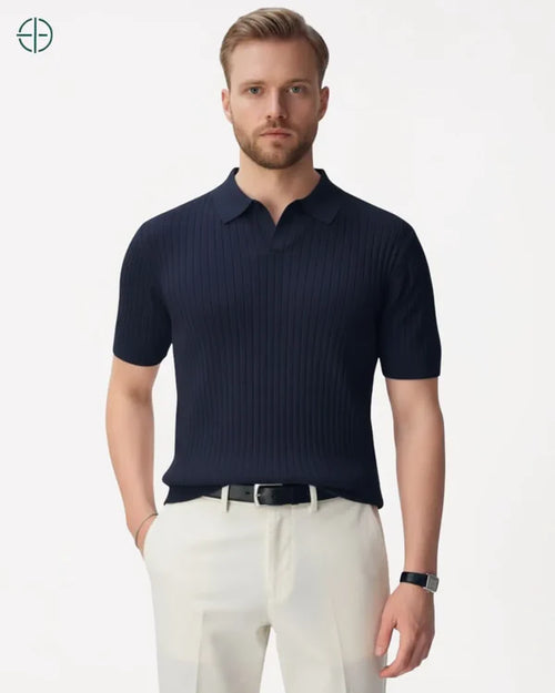 Camisa em Malha Cor Sólida Azul Escuro | Hawthorne House