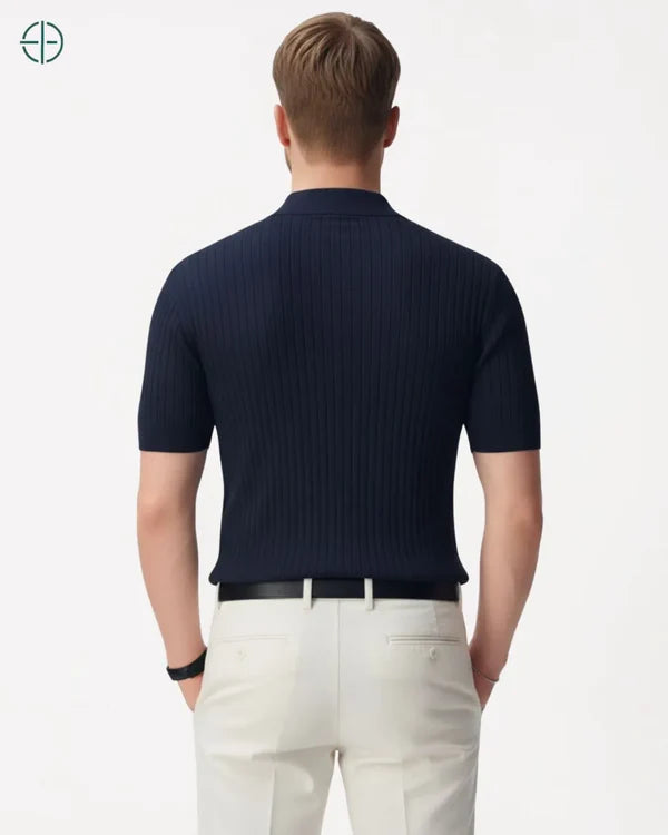 Camisa em Malha Cor Sólida Azul Escuro | Hawthorne House