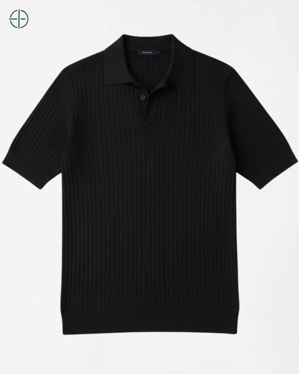 Camisa em Malha Cor Sólida Preta | Hawthorne House