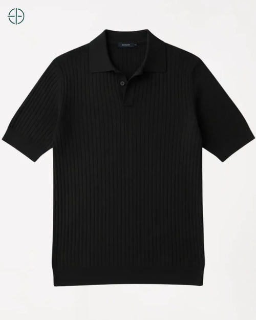 Camisa em Malha Cor Sólida Preta | Hawthorne House
