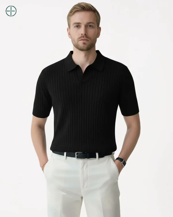 Camisa em Malha Cor Sólida Preta | Hawthorne House