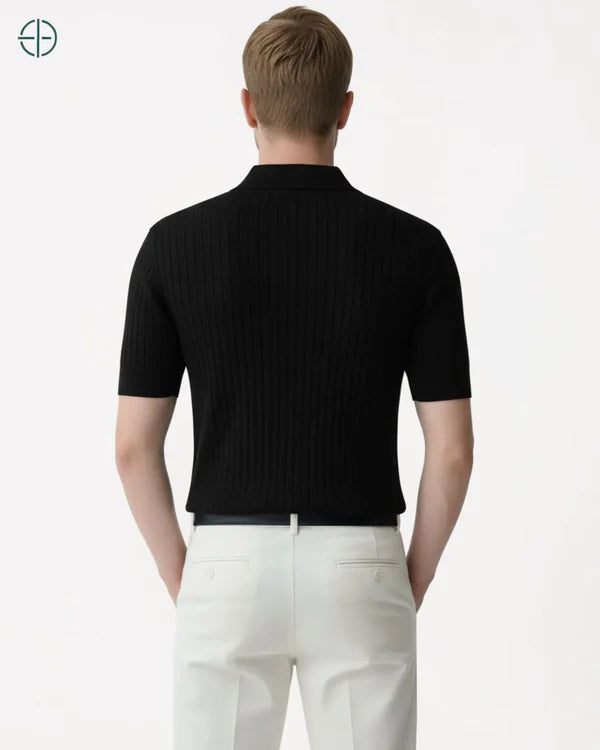 Camisa em Malha Cor Sólida Preta | Hawthorne House