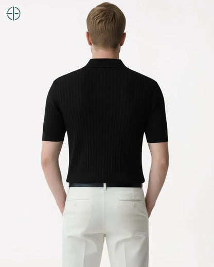 Camisa em Malha Cor Sólida Preta | Hawthorne House