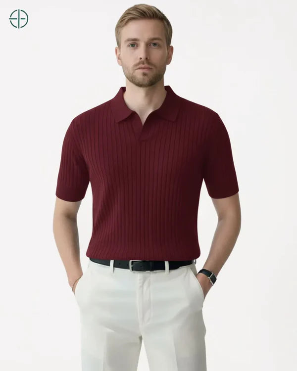 Camisa em Malha Cor Sólida Vermelho | Hawthorne House