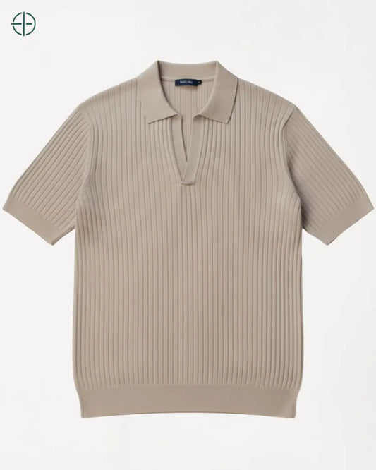 Camisa em Malha Cor Sólida Bege | Hawthorne House