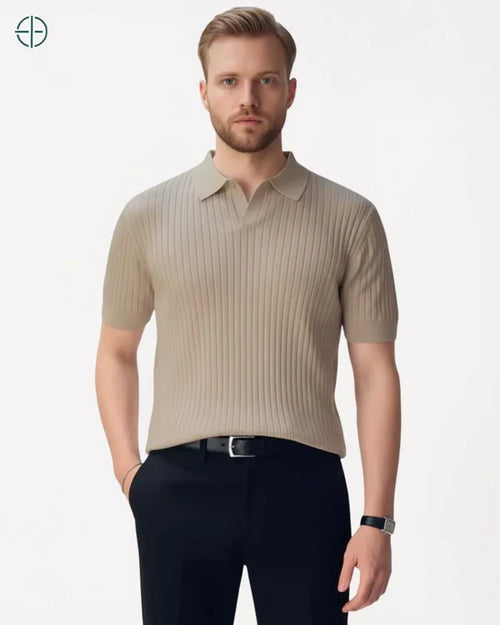 Camisa em Malha Cor Sólida Bege | Hawthorne House